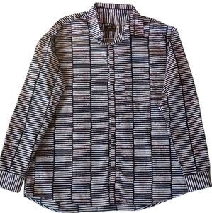 French Crown Print Stretch Long-Sleeve Shirt, 46, Brown & Off White.